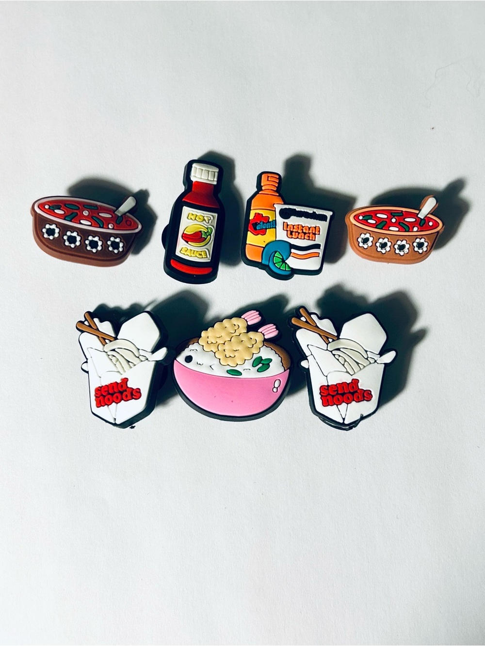 Novelty Asian Food Shoe Charms - Pink Bowl & White Takeout Set